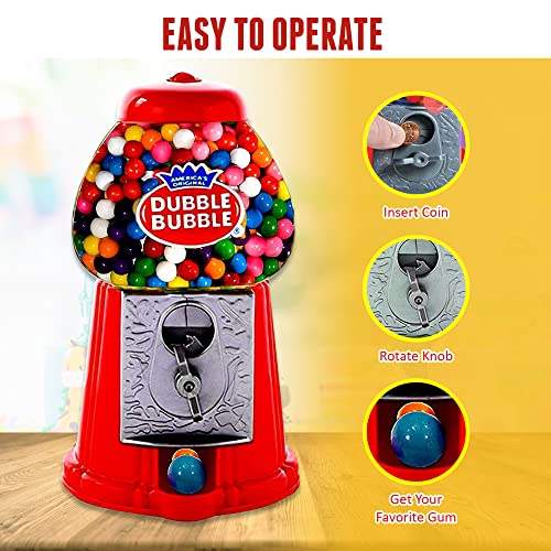 Playo 8.5" Coin Operated Gumball Machine Toy Bank - Dubble Bubble Classic Red Style Includes 20 Ounce Gumballs - Kids Coin Bank (Machine) #TOP7