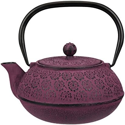 30 oz Cast Iron Teapot Enamel Lining W/Metal Infuser Tea Kettle,Purple