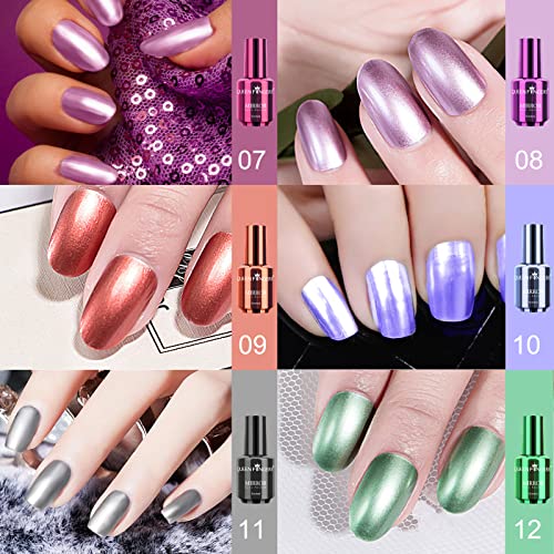 Ownest 12 Colors Mirror Nail Polish Set, Mirror Effect Long Lasting Gorgeous Glossy Manicure Nail Art Decoration, Brilliant Manicure Effect Nail Lacquers Kit-12Pcs #TOP2