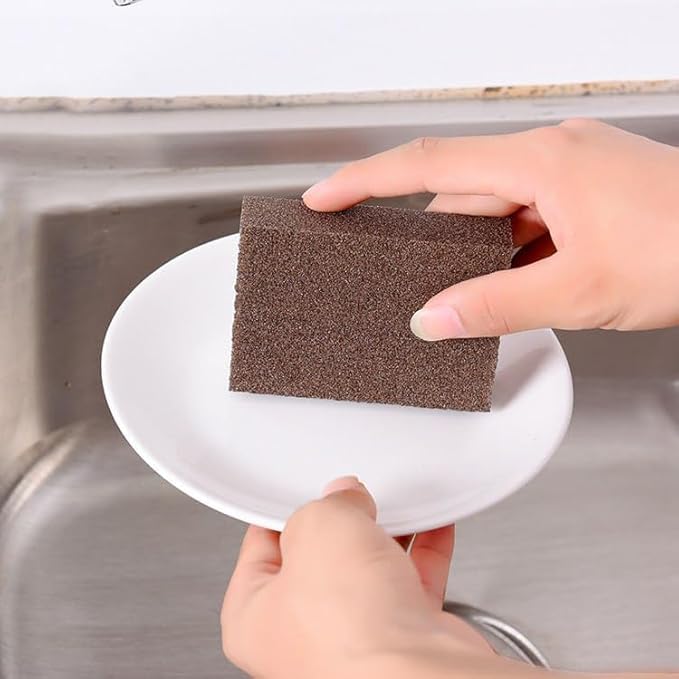 Image of Multipurpose Brown Scrub Sponge with Heavy-Duty Sandpaper Surface for Tough Cleaning Tasks - Deep Cleaning Scrubber for Kitchen, Bathroom & More (2)