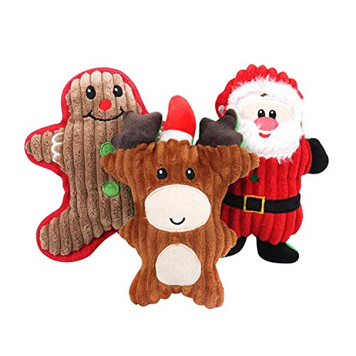 Runstarshow Jouet Chien Poupée de Noël avec Son Molar Renne Père Noël Jouets de Dents pour Animaux de Compagnie (3 PCS) Cover