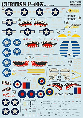 Print Scale 72-175 - 1/72 Decal for Curtiss P-40 N (Aircraft Wet Decal)