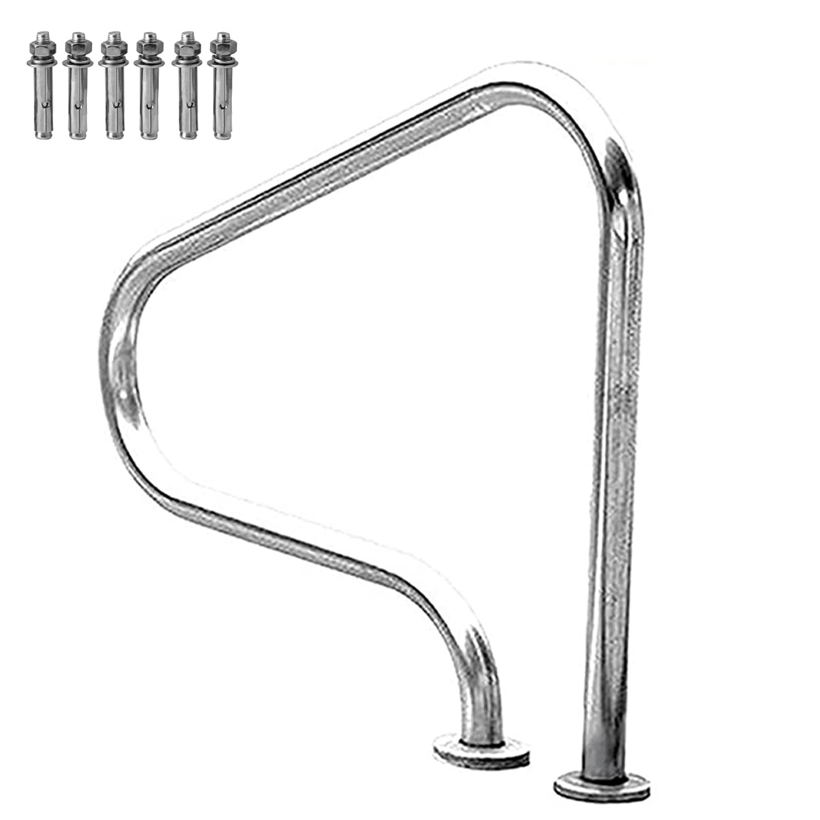 Swimming Pool Safety Hand Rail Pool Handrail | Silver Stainless Steel Railing for Swimming Pools | Deck to Deck Mounted Pool Transitional Hand Rails ， 31.5 × 31.5 in Outdoor Safety Grab Handle