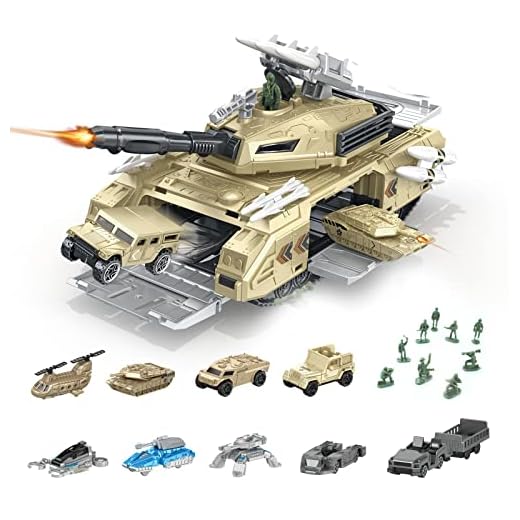 RedCrab Chars Militaire Jouet Set, Tank Transport Militaire Véhicule avec 9 Véhicules Militaires et 9 Petits Soldats -Tourelle Rotative et Lance-roquettes Simulés, Cadeau pour Enfants de 3 Ans