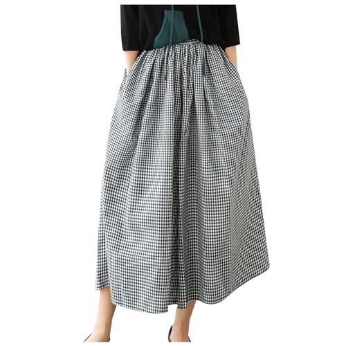 Pantalon à carreaux de qualité en lin taille haute femme