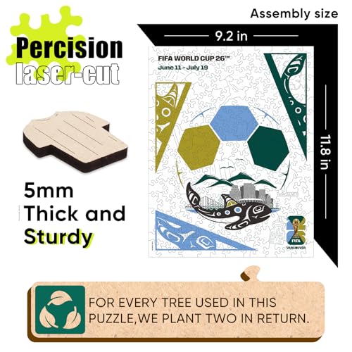 Image of FIFA World Cup 2026 City Puzzle Vancouver Poster Wooden Jigsaw Puzzle for Adults, Official Licensed Soccer Sports Puzzles, 200 Pieces Home Decor Gift for Fans, 9.3x11.8''
