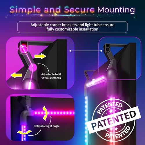 Image of Fosmon for PC Computer Monitor Backlight RGB Light Strip for Gaming Room | Fits Screens Up To 27.2 Inch, Custom Ambient USB-Powered Screen Desk Lamps Sync With Music Colors via Software Control