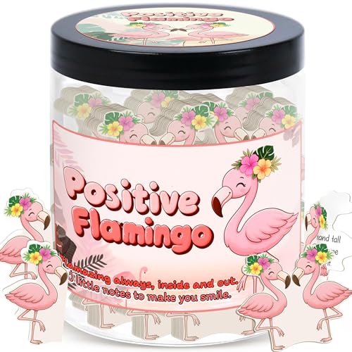 Positive Flamingo Jar with 60 Daily Affirmation Cards, Emotional Support Flamingo Decor,...