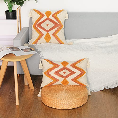 Merrycolor Boho Lumbar Throw Pillow Cover 12X20 Inch,Bohemian Tufted Decorative Pillow Covers With Tassels For Couch Sofa Bedroom Living Room #TOP4