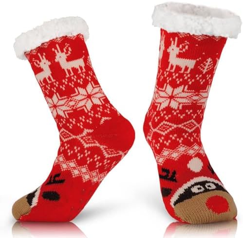 Calzini Natalizi Uomo Morbidi E Termici - Invernali In Pile Con Motivi Renna E Fiocchi Di Neve, Suola Antiscivolo - 3