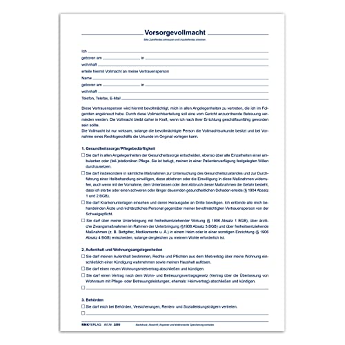 Patientenverfügung mit Betreuungsverfügung und Vorsorgevollmacht mit C5 Briefumschlag mit Aufdruck inklusive Arzttasche gratis