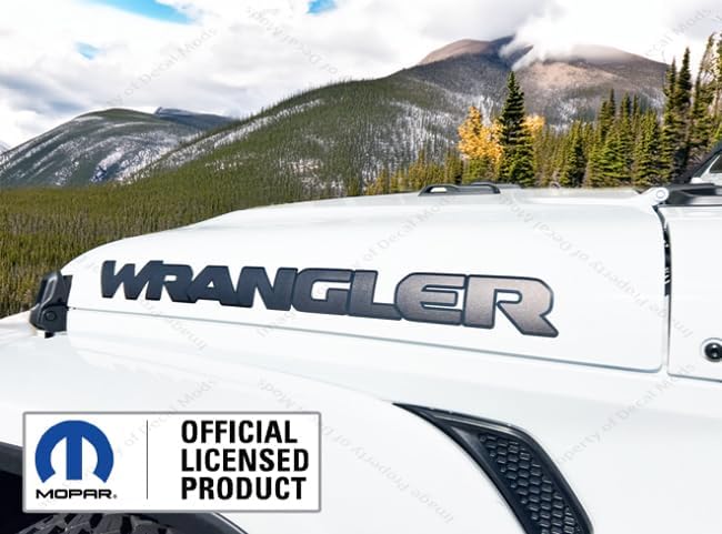 Decal Mods Wrangler Hood Graphic Vinyl Decal fits Jeep Wrangler JL/JT (2018-2026) Matte Black with Black Gloss Outline (Set of 2) - CB | UV1R1