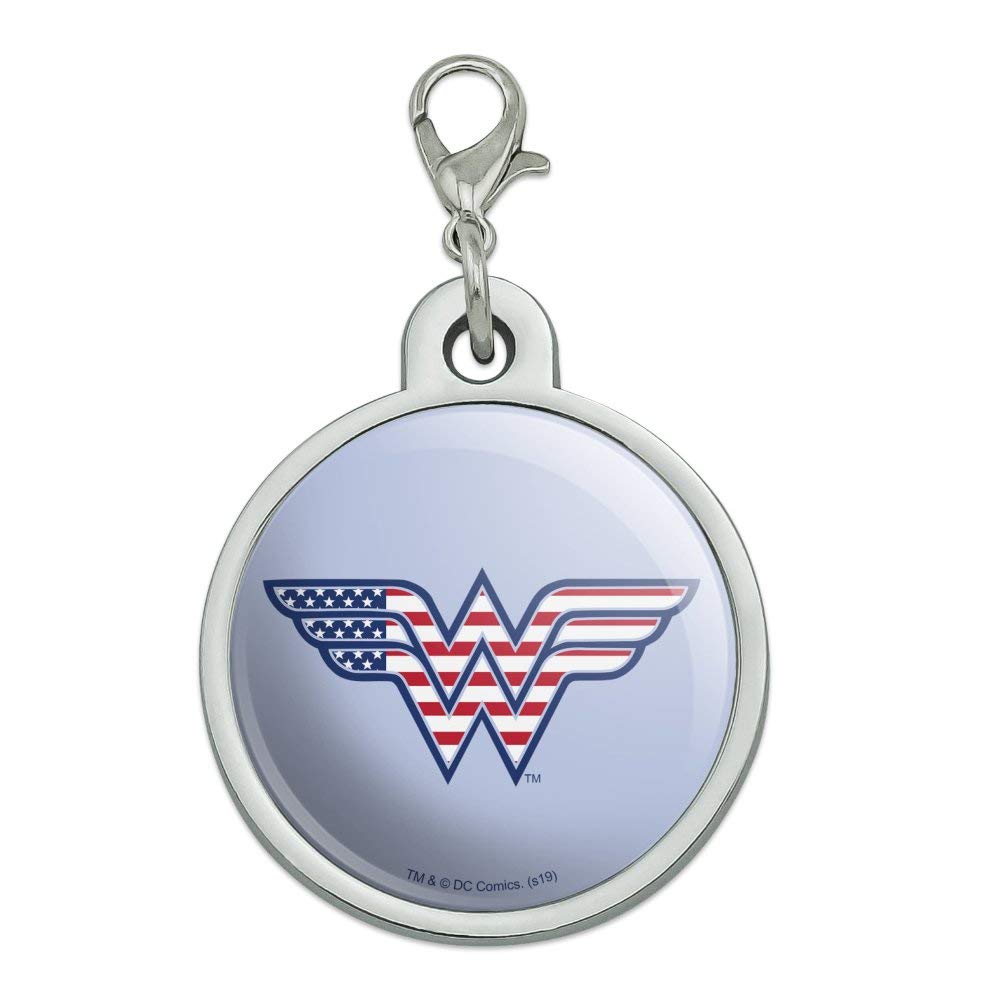 GRAPHICS & MORE Wonder Woman USA American Flag Logo Chrome Plated Metal Pet Dog Cat ID Tag