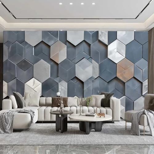 Papier peint 3D géométrique hexagonal pour sublimer le mur de votre salon
