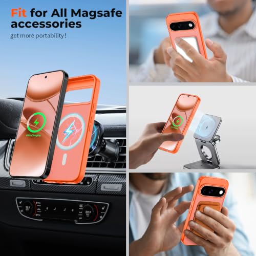 Image of SUPFINE Magnetic for Google Pixel 11 Pro XL Case - Orange | With Screen Protector,Translucent Matte,Built-in Magnets,Military Grade Drop Protection,Shockproof Phone Cover