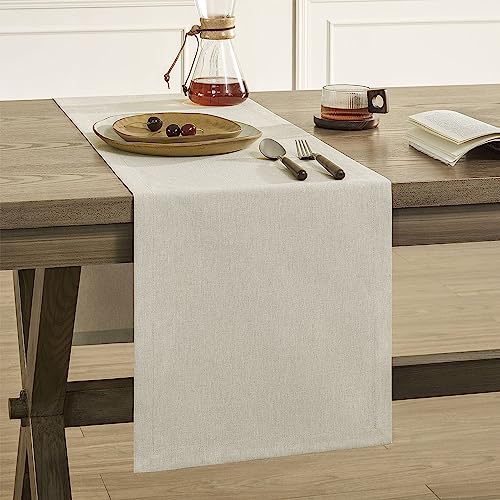 Image of ZeeMart Basic Linen Style Table Runner, 14 x 36 Inch Raw Linen, Rustic Farmhouse Light Beige Table Runners 36 Inches Long, Everyday Polyester Table Runner - Machine Washable & Easy Care