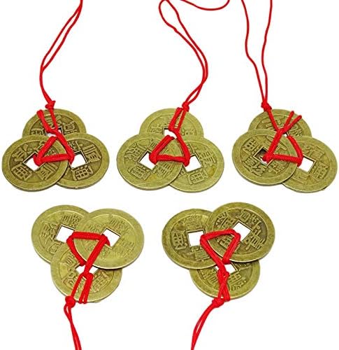 DSFSAEG Chinese Fortune Coins,5pcs 1inch Alloy Feng Shui Coins with Red String for Crafts Wealth Success(Gold+Red)