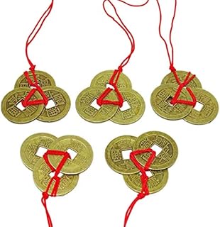 DSFSAEG Chinese Fortune Coins,5pcs 1inch Alloy Feng Shui Coins with Red String for Crafts Wealth Success(Gold+Red)