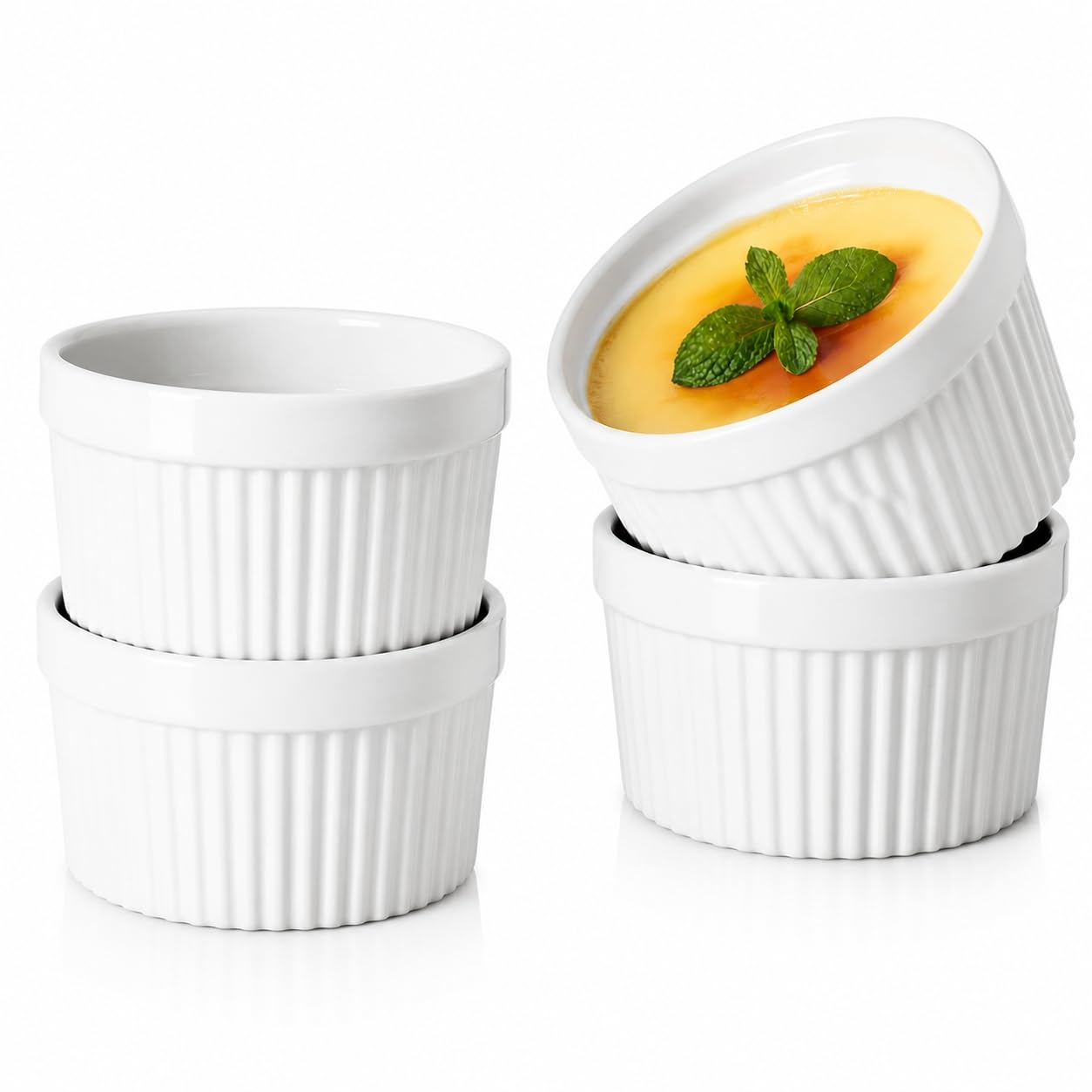 Ramekin Bowls 8 OZ,WERTIOO 4 PCS Bakeware Set for Baking and Cooking, Oven Safe Sleek Porcelain Colorful Ramikins for Pudding, Creme Brulee, Custard Cups and Souffle Small Instant Table Tray