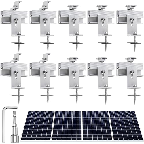 Solar Panel Mounting Brackets Kit 10Pcs Solar Roof Mount Kit for 1-4 Pieces, Aluminum Alloy Mount...