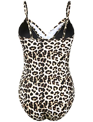 Hilor Swimsuits For Women Tummy Control Swimwear V Neck Ruched Monokini Leopard One Piece Bathing Suit 14 #TOP4
