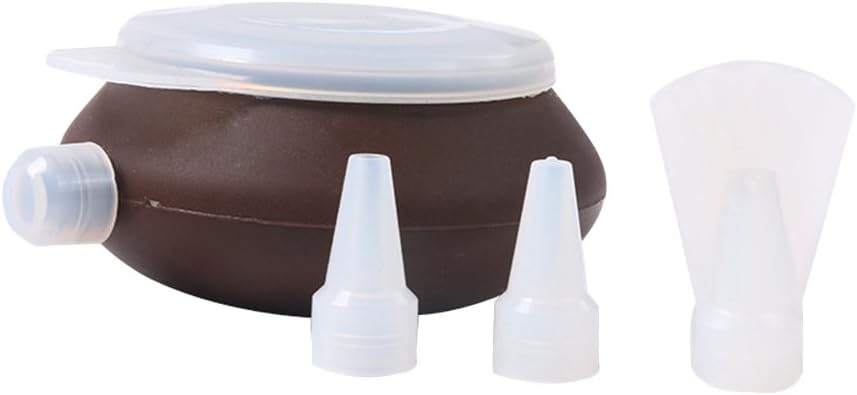 CosyDeal Silicone Macaron Pastry Cake Baking Mat & Decoration Squeezer Pen with 4 Nozzles Set, Brown, Size M