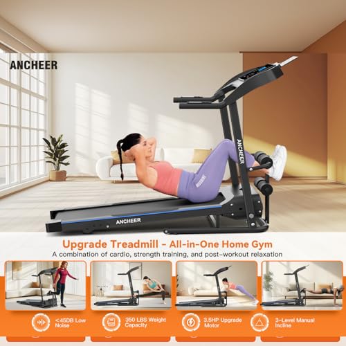 Image of Multifunctional Folding Treadmill with Sit-Up & Incline, 3.5 HP Portable Running Treadmills for Home, 350 LBS Weight Capacity, Smart LCD Display with Heart Rate Monitor & Body Fat Measurement