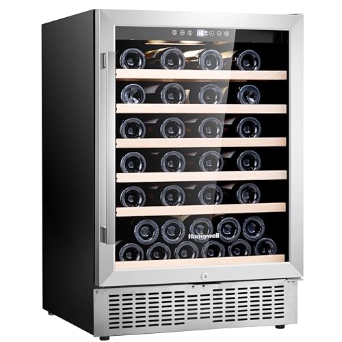 Honeywell 46 Bottle Compressor Wine Cooler Refrigerator, Large Freestanding Wine Cellar For Red, White, Champagne or Sparkling Wine, Digital Temperature Control, Stainless Steel on Fridge.com