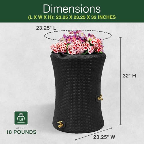 Good-Ideas-Impressions-50-Gallon-Nantucket-Outdoor-Home-Rain-Barrel-Water-Storage-Collector-with-Garden-Planter-and-Brass-Spigot-Black-2-Pack