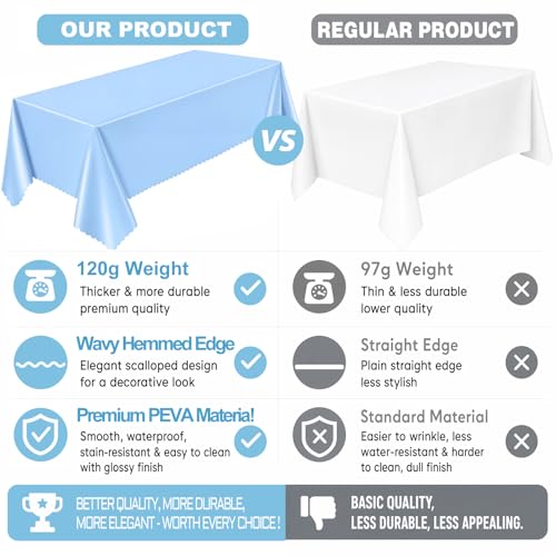 Image of NatNarr 3 Pcs Light Blue Tablecloth, Scalloped Baby Blue Table Cloths