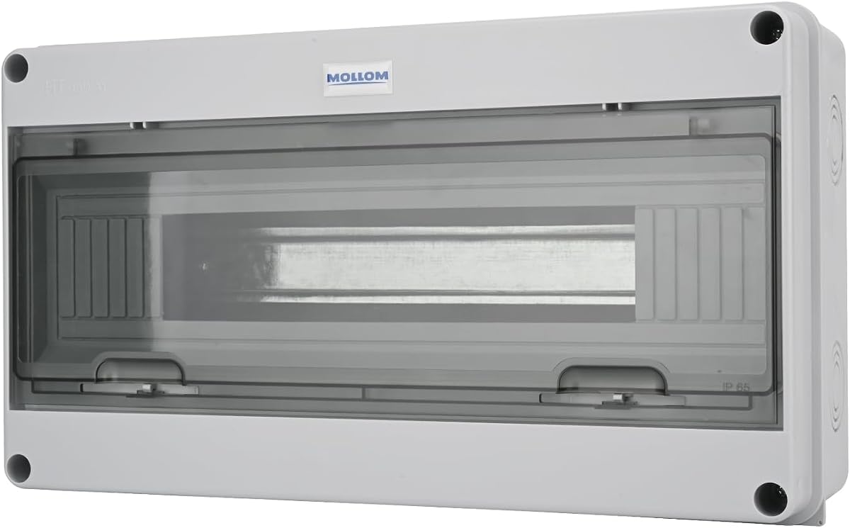 MOLLOM Caja de protección de distribución MCB con disyuntor de 18 vías | Carril DIN, IP65 a prueba de agua, interior y exterior