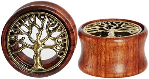 Oasis Plus Tree of Life Organic Wood Flesh Tunnels Double Flared Ear Stretcher Saddle Plugs Gauge 16mm 5/8"