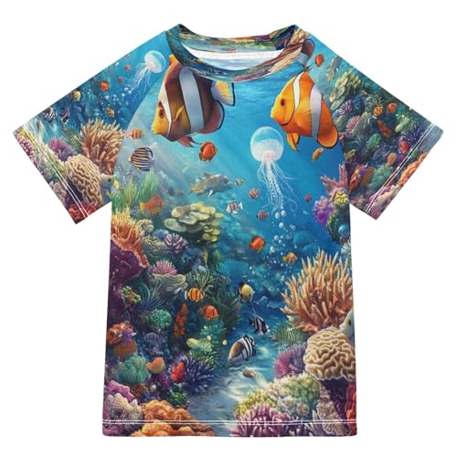 Boys Sun Shirts UV Protection Short Sleeve Rash Guard Swim Shirt Ocean Theme Water Shirt Rashguard 4T,56