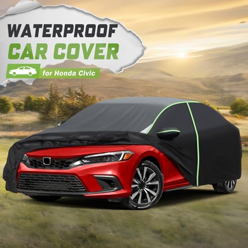 Image of Mixsuper Liner Car Cover for Honda Civic 1991-2026, 7 Layers Waterproof Car Cover Accessories for Civic with Zipper Door, Windproof Straps, Reflective Strips, Anti-UV, All Weather