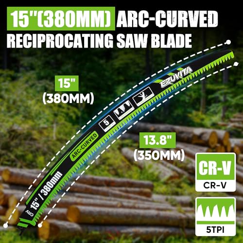 Image of 15-Inch Arc Curved Reciprocating Saw Blades Set with Storage Box | 5 Pieces, 5 TPI, CR-V Steel, Extra-Long Arc Edge, Triple-Ground Teeth, Universal Shank for Tree Trimming & Wood Pruning