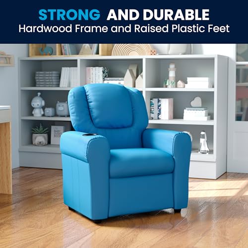 Image of Flash Furniture Vinyl Kids Recliner, Cup Holder, Light Blue