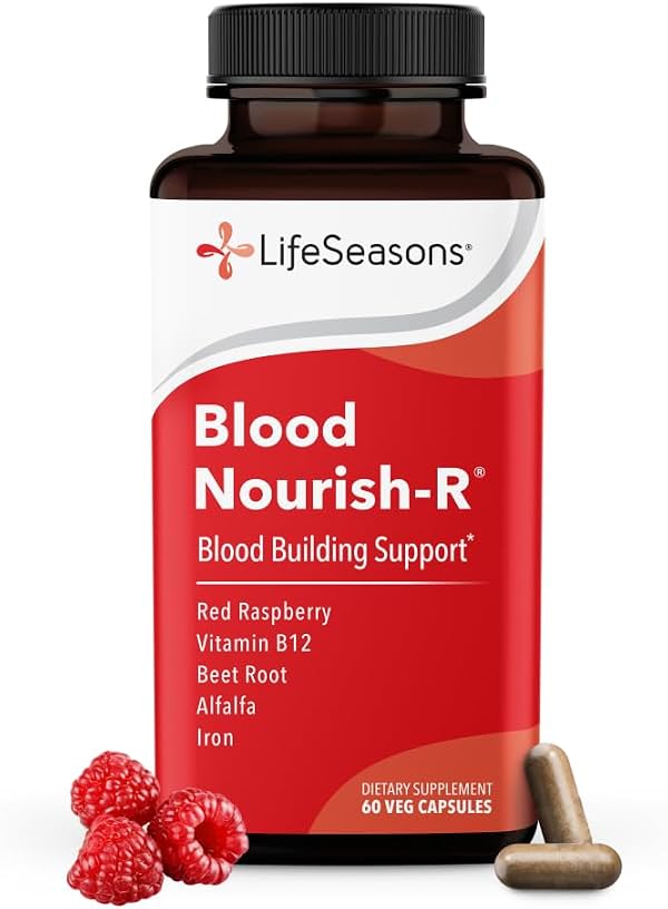 LifeSeasons Blood Nourish-R - Suplemento para Deficiencia de Hierro - Apoya Anemia, Fatiga y Mareos - Sin Estreñimiento - Formador de Sangre - Hierro, Raíz de Remolacha, Alfalfa, Frambuesa y Vitamina B-12-60 Cápsulas Cápsula 60 Count (Pack of 1)