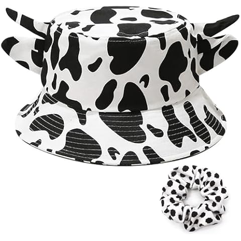 MOTTDAM Unisex Cow Print Bucket Hat with Ears Cover