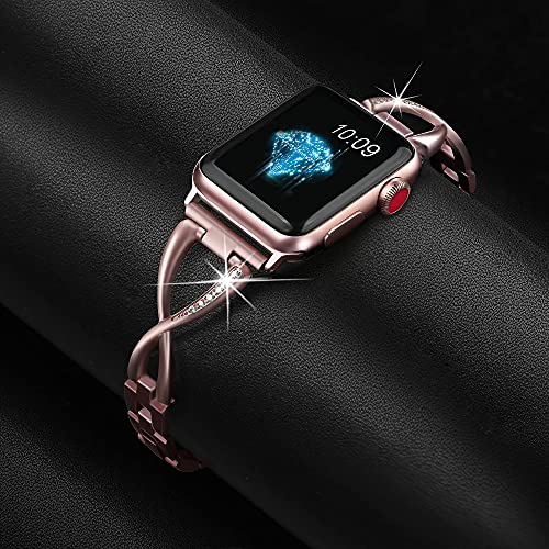 Secbolt Bands Compatible With Apple Watch Band 42Mm 44Mm 45Mm Iwatch Se Series 8/7/6/5/4/3/2/1 Women Dressy Jewelry Stainless Steel Accessories Wristband Strap, Rose Gold #TOP1