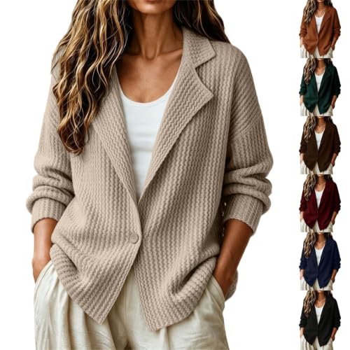 GOSEAGOTOFUN Knit Cardigans for Women Notched Lapel Ribbed Sweater Long Sleeve Button Up Cardigan Fall Fashion Casual Sweater 01-White Small - image 1