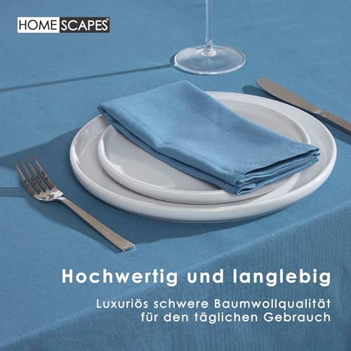 Homescapes Blaue Tischdecke mit Hohlsaum aus 100% Baumwolle 137x137 cm, Tischtuch quadratisch, waschbar & pflegeleicht – Ansicht 4