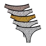 Knitlord 5 Pack Women's Thongs Underwear Cotton Breathable Panties Hipster Bikini (Leopard print, M)