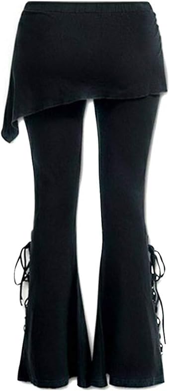 XIMIN Womens Casual Leggings Embroidered Punk Black Casual Bottom Bandage Tights Pantaron