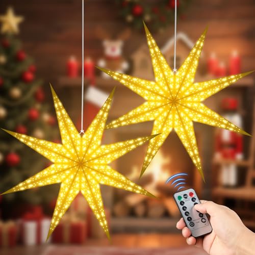 LED Weihnachtsdeko Fenster 14 Weihnachtsdeko - LED Papierstern Beleuchtet zum Aufhängen, 2 Stück...