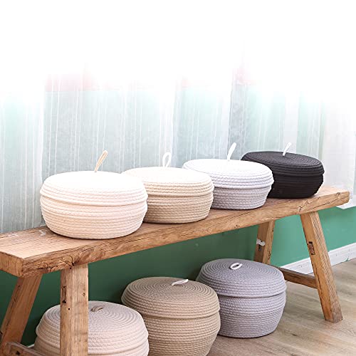 Sea Team Round Cotton Rope Storage Basket with Lid, Decorative Woven Storage Bin, Pot, Caddy, Organizer, Container for Snacks, Towels, Plants (Black, Large/Shallow) by Sea Team - Used condition - Image 4