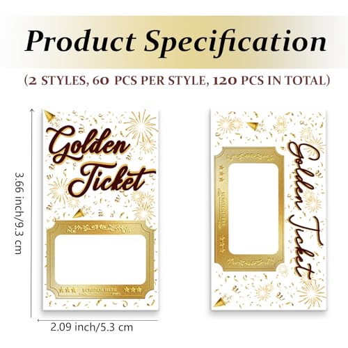 Image of PLIGREAT 120 Pcs Gold Ticket Scratch Off Cards with Stickers, Ribbons DIY Make Your Own Scratch Off Tickets DIY Coupon Cards for Small Business, Bridal Shower Activity, Party Supply (2 Styles)