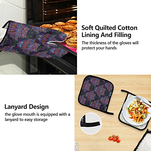 Alaza Indian Mandala Paisley Owl Print Waterproof Apron W/ Pockets Oven Mitts Set Pot Holders Kitchen Linen Sets #TOP3