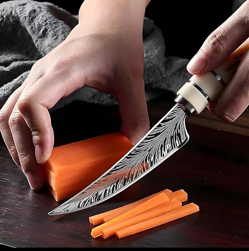 Image of Wizbiz Premium Damascus Style Curved Utility Kitchen Knife | Kitchen Cutting Tool for Meat,Vegetables Compact EDC, Utility Knives for Precision Cutting, Crafting and Gift Use