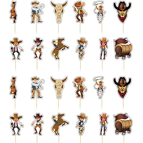 24Pcs Western Cowboy Cake Topper Cowboy Party Cupcake Decoration Pie Decoration Gift Widget Photo Prop Cover