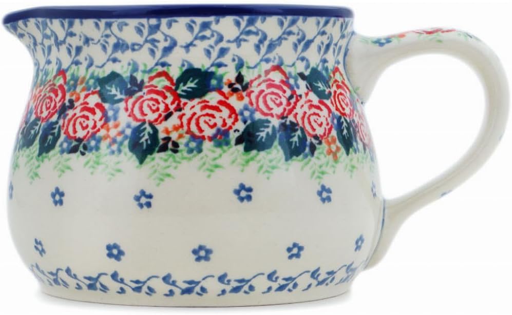 Polmedia Polish Pottery Creamer UNIKAT - Rose Wreath Pattern Handmade in Boleslawiec Poland by Ceramika Artystyczna + Certificate of Authenticity